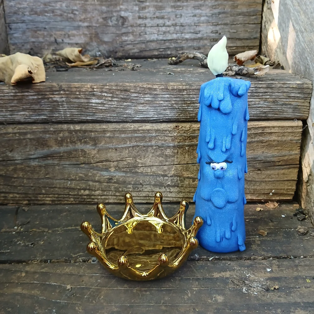 Blue Drip Candle with Gold Holder - Picture 7 of 9